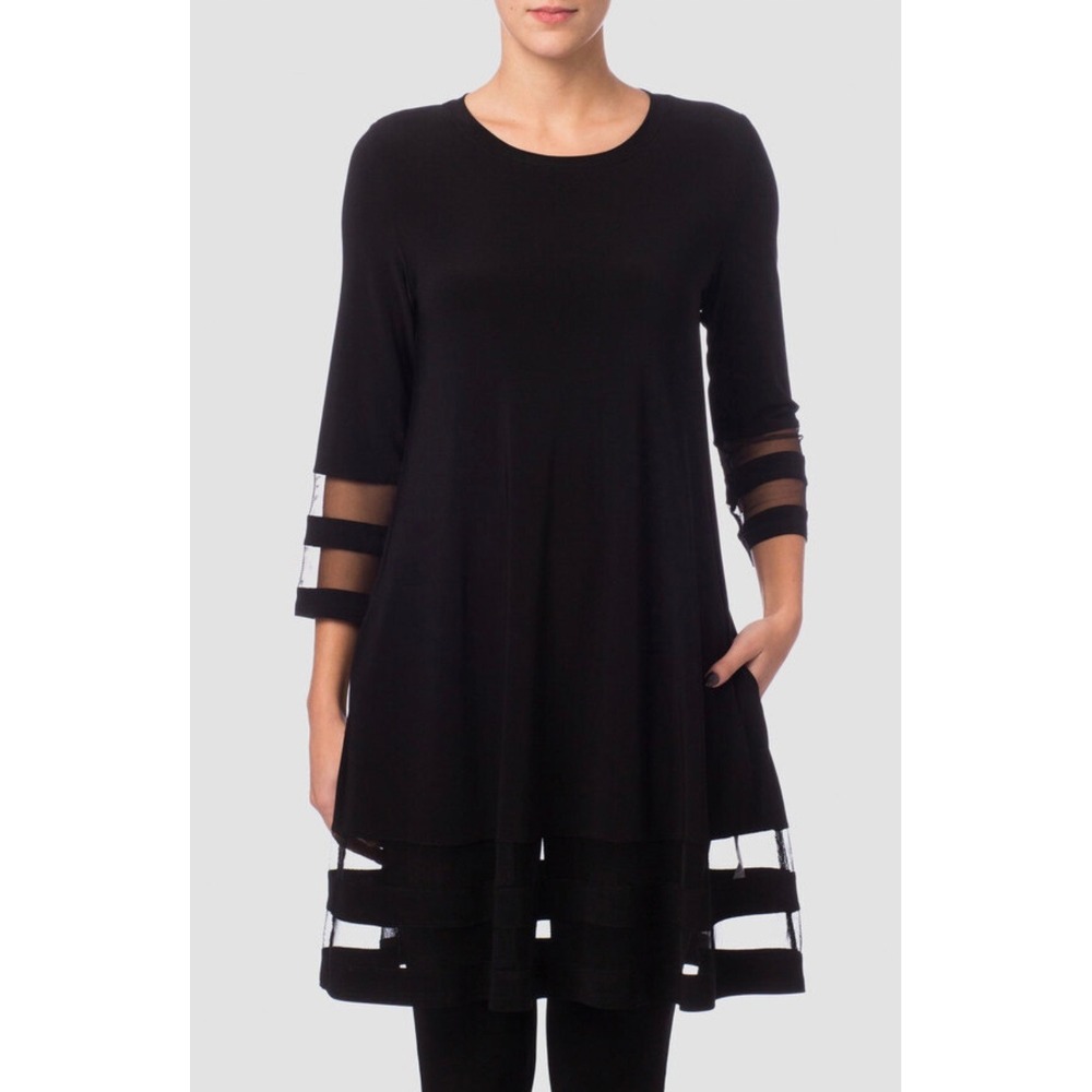 Joseph Ribkoff Tunic‎ Style 171172 Black Mesh Trim A-Line Dress Womens Size 6